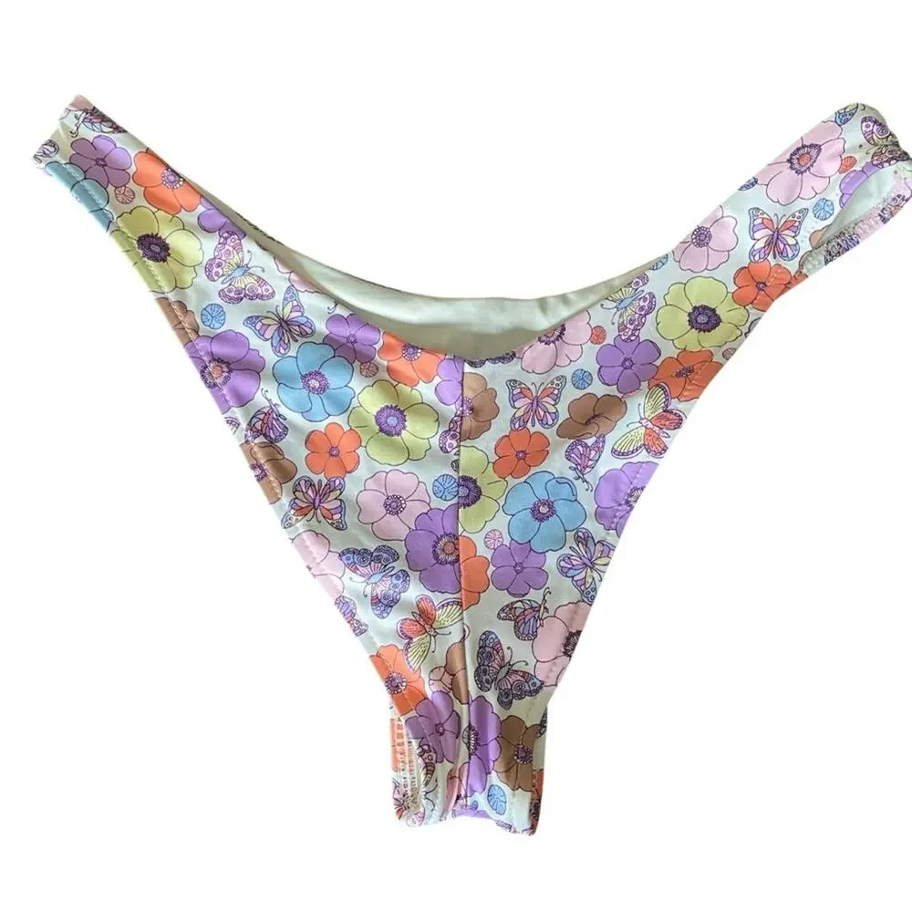 Frankie’s Gavin Bikini Matching Set size Medium White Purple Flowers